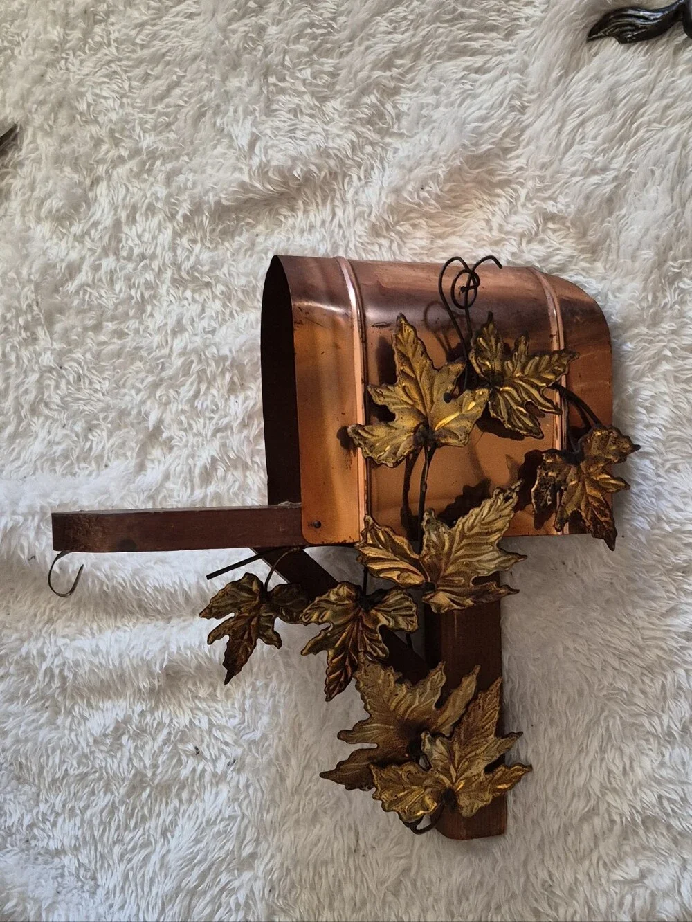 Decorative Copper Mailbox Wall Accent with Gold Leaf Motif